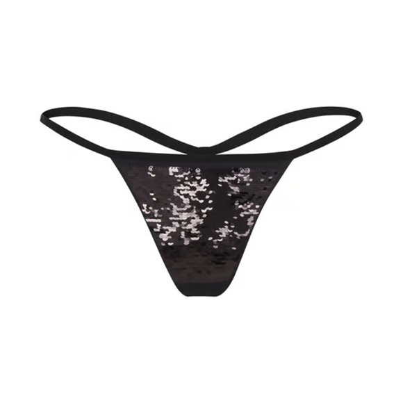 SKIMS Sequin String Thong Onyx Black NWT Size 3X - Picture 1 of 7